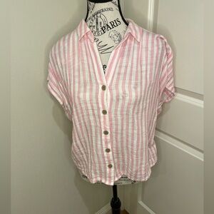 beachlunchlounge  collection pink and white striped Women's Top size Lar…